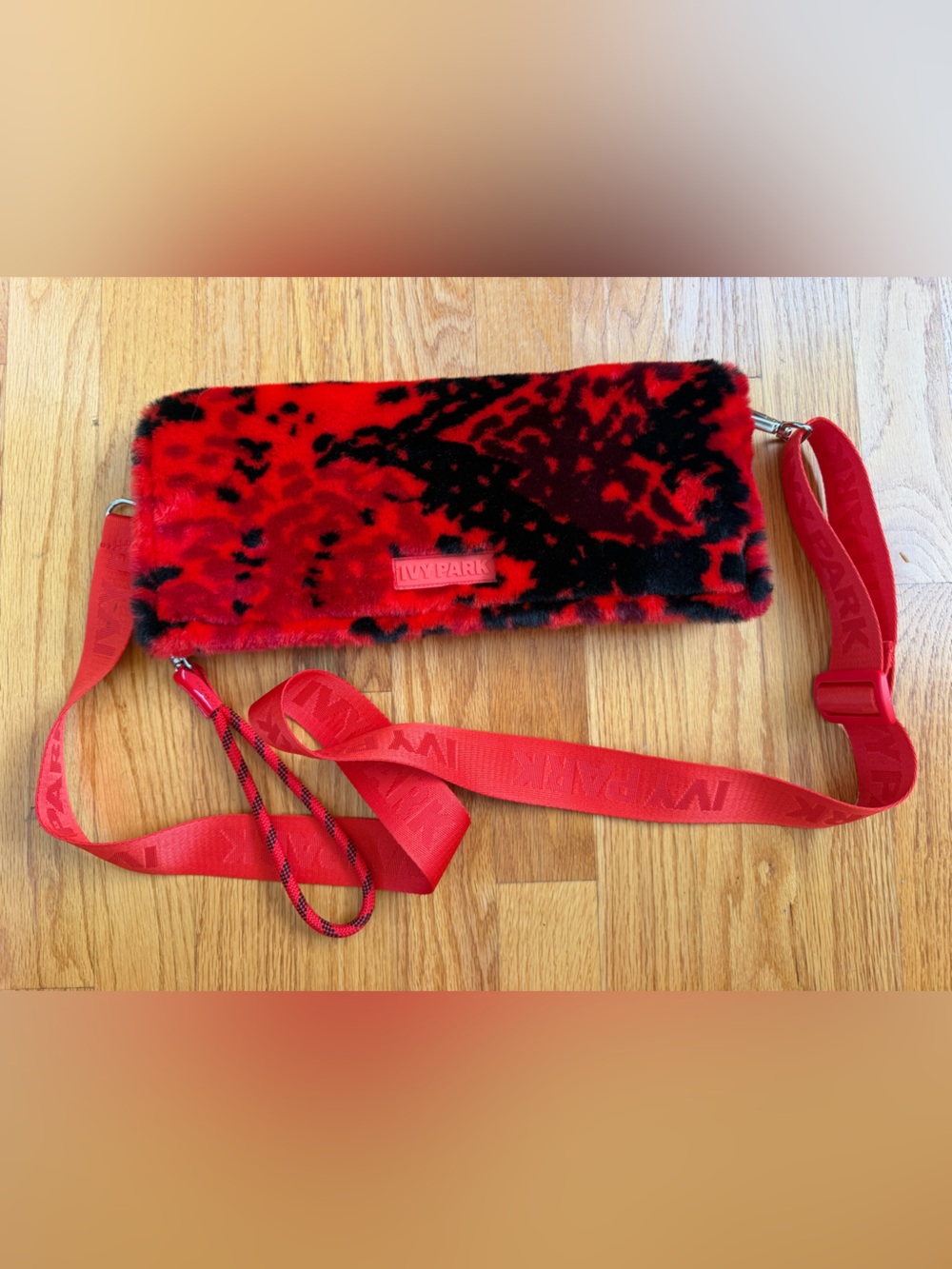 Adidas IVY PARK Red and Black Faux Fur Crossbody Pouch